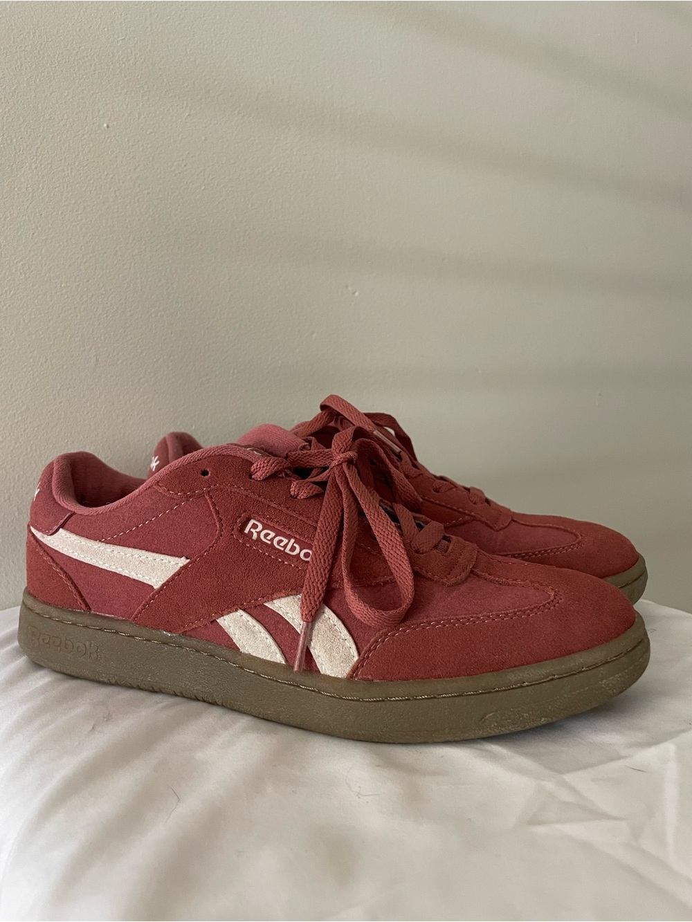 Reebok Red Suede Low-Top Sneakers with White Accents